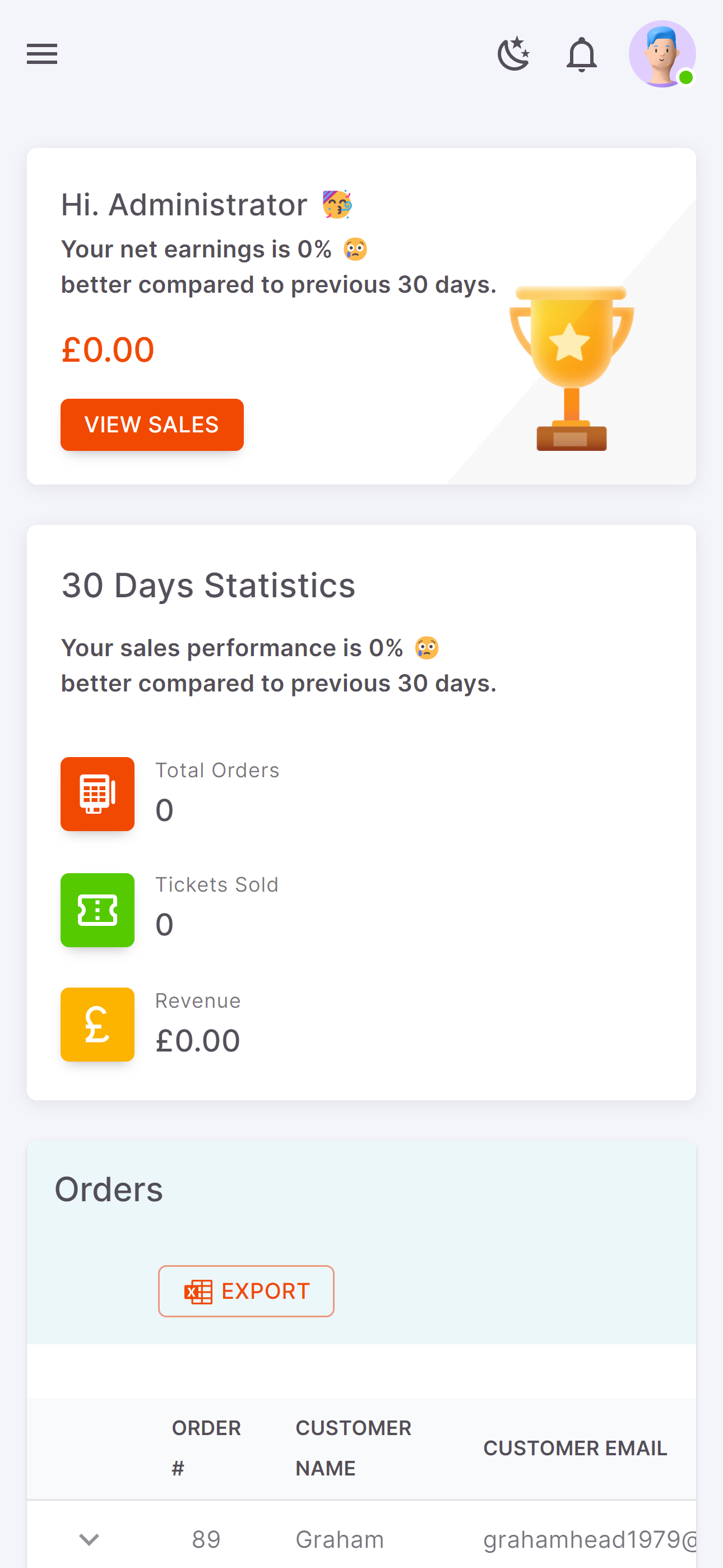 Exo Tickets Admin Dashboard Mobile View by Kainat Shafeeq