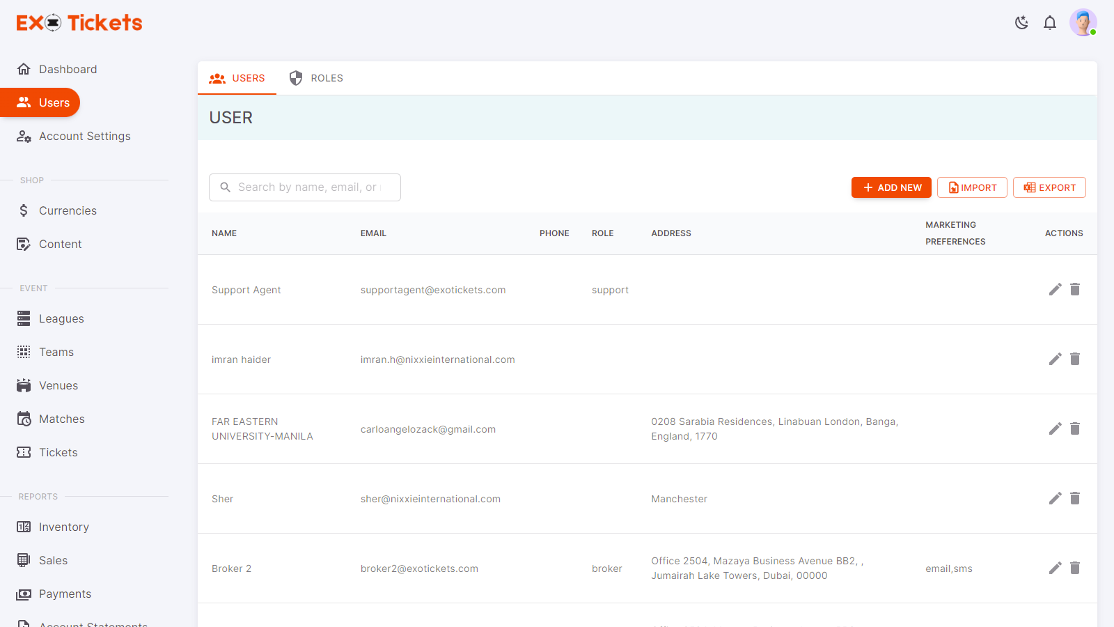 Exo Tickets Admin Dashboard User Management by Kainat Shafeeq