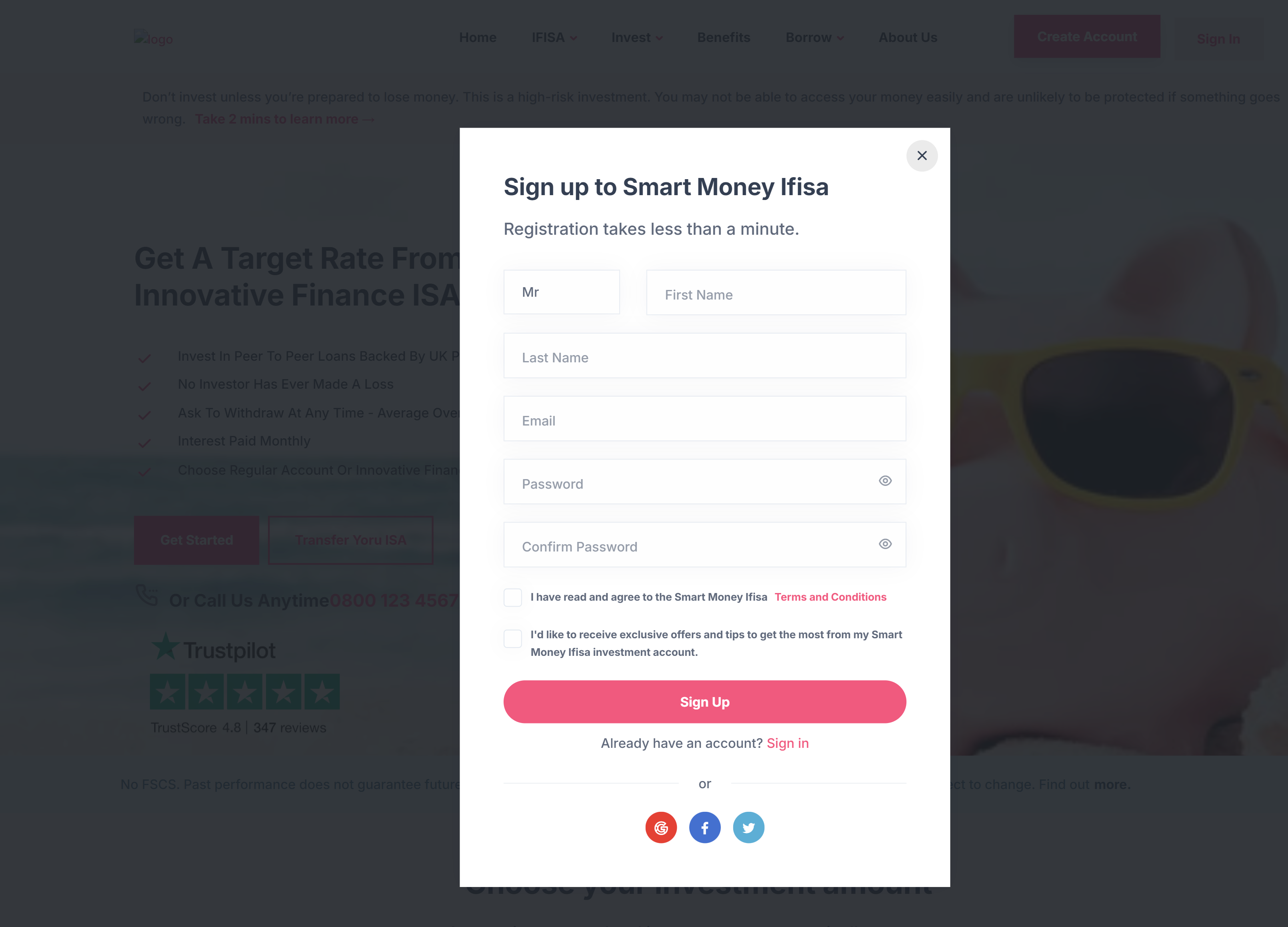 SmartMoney IFISA Registration Modal Design by Kainat Shafeeq